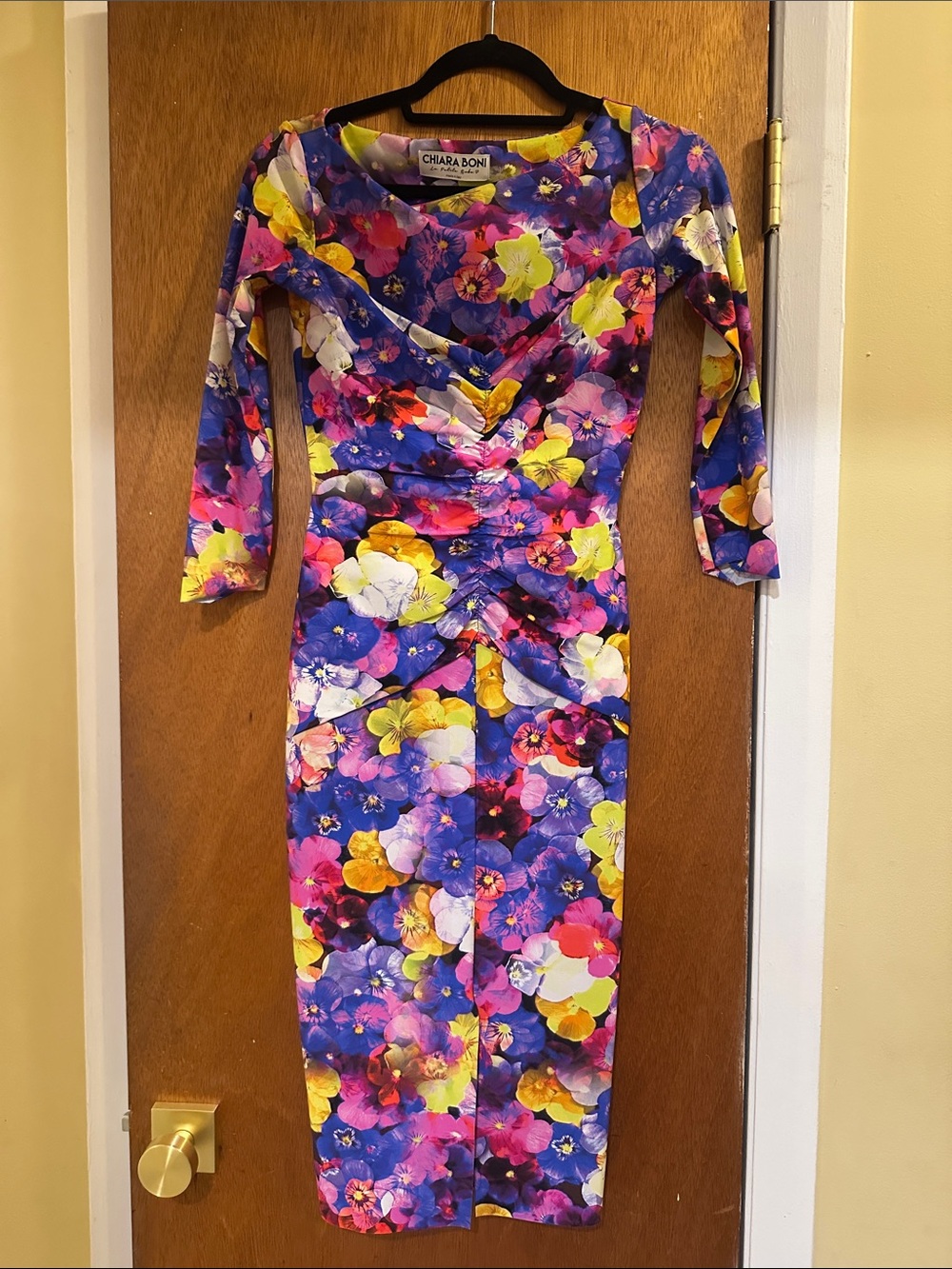 Chiara Boni Floral Midi Dress in Purple, Yellow and Pink